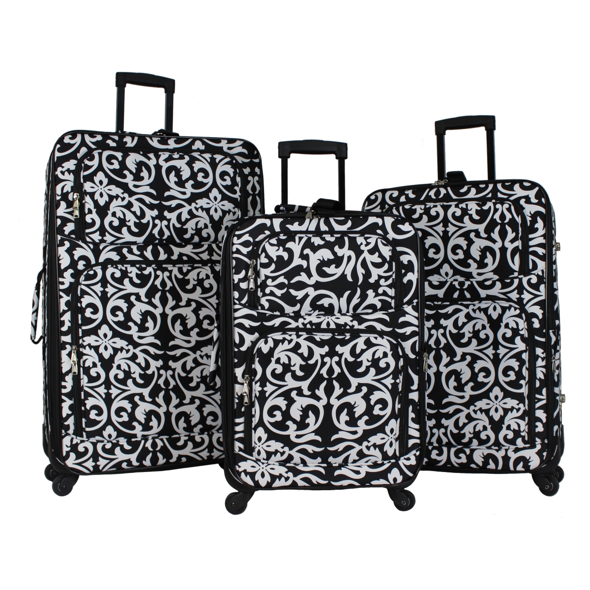 818703-501-b Rolling Expandable Spinner Luggage Set - Black Trim Damask, 3 Piece