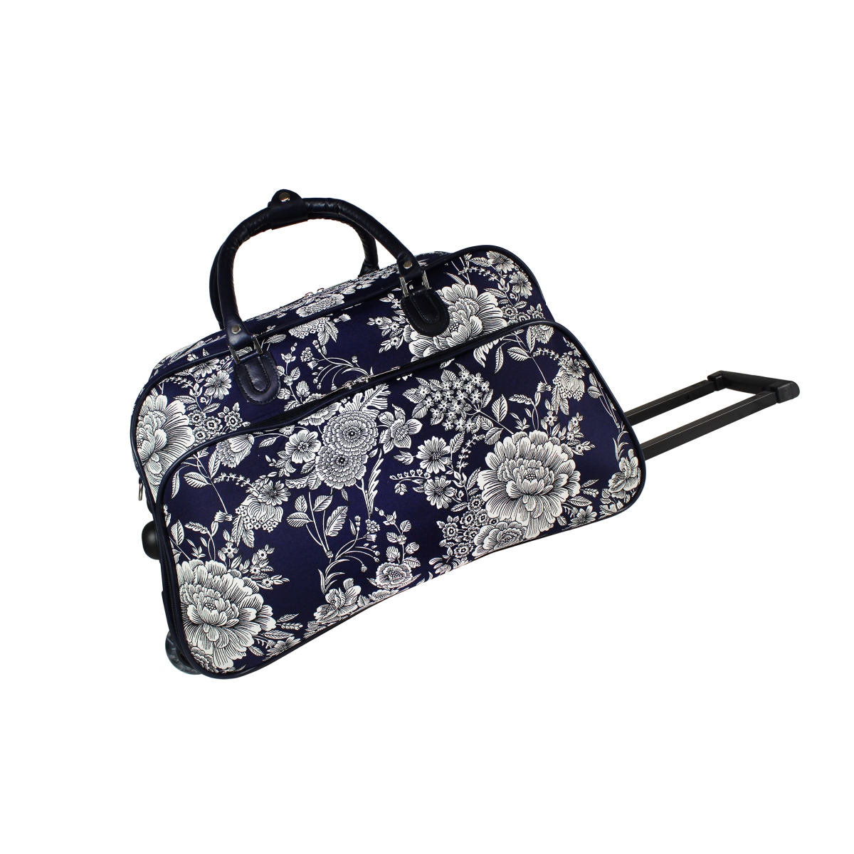 8112022-212 21 In. Carry On Rolling Duffel Bag - Navy White Flowers