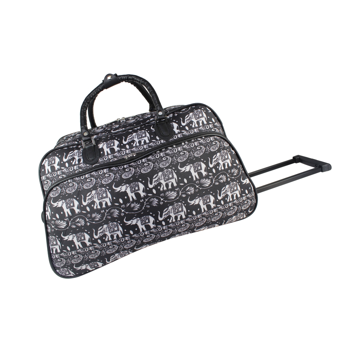 8112022-227-b 21 In. Carry On Rolling Duffel Bag - Black White Elephant