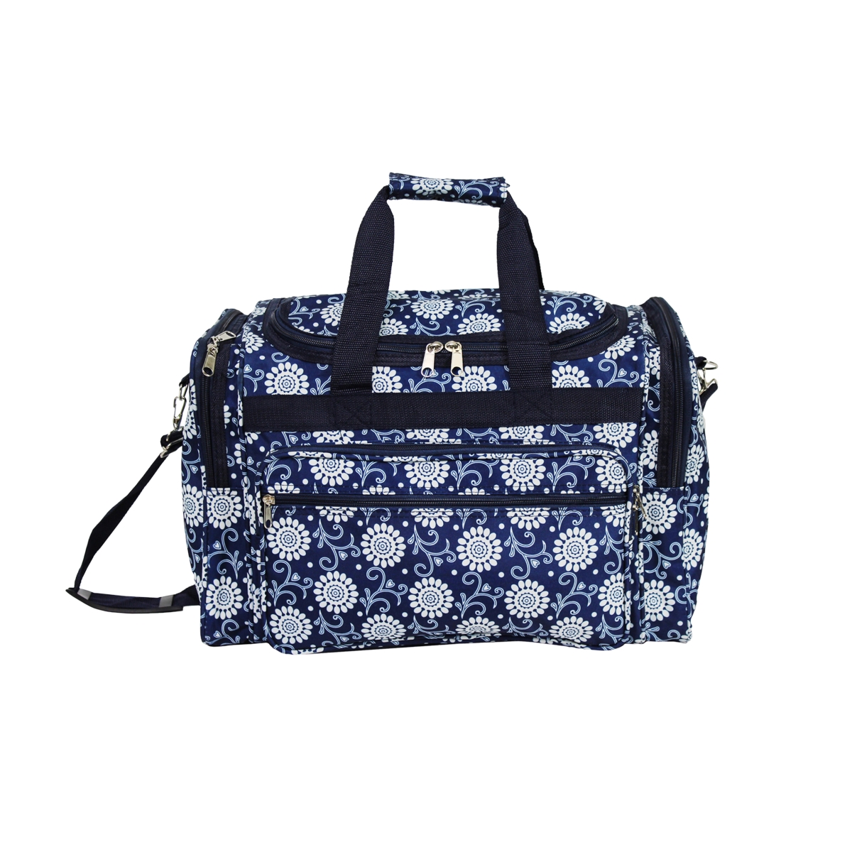 81t16-229 16 In. Carry-on Duffel Bag - Navy Vines Floral
