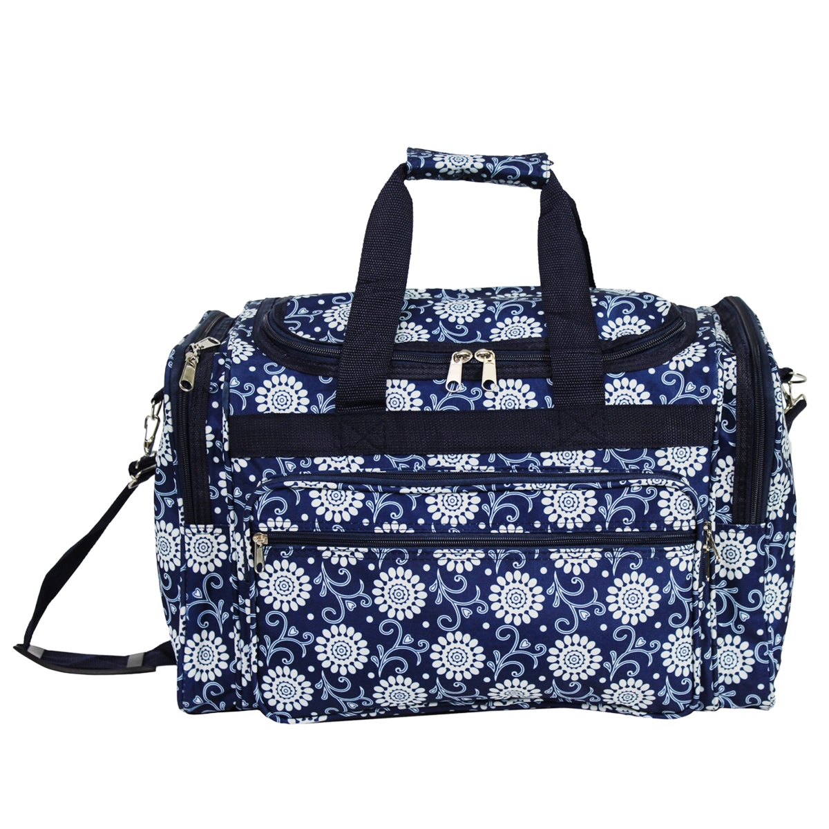 81t19-229 19 In. Carry-on Duffel Bag - Navy Vines Floral