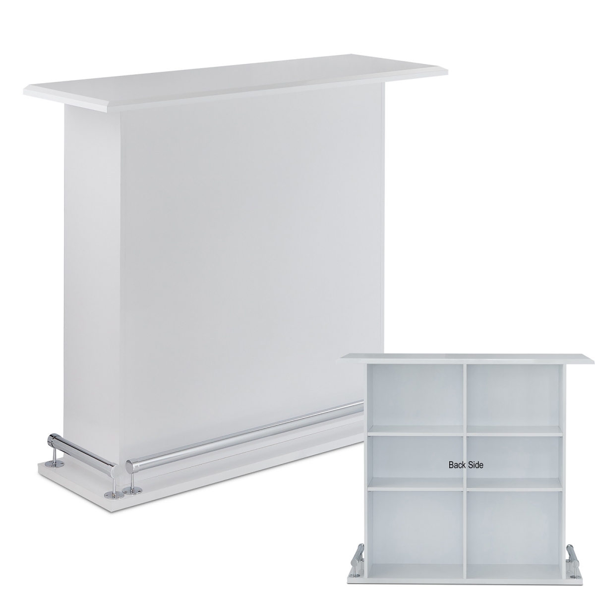 Urban Designs 4708527 High Gloss White Bar Table With Back Open Storage, 41 X 16 X 47 In.