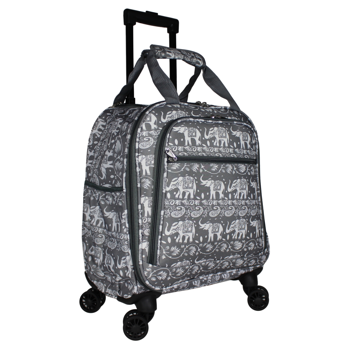 815501-227-grey-w 18 In. Prints Spinner Carry-on Luggage, Grey White Elephant