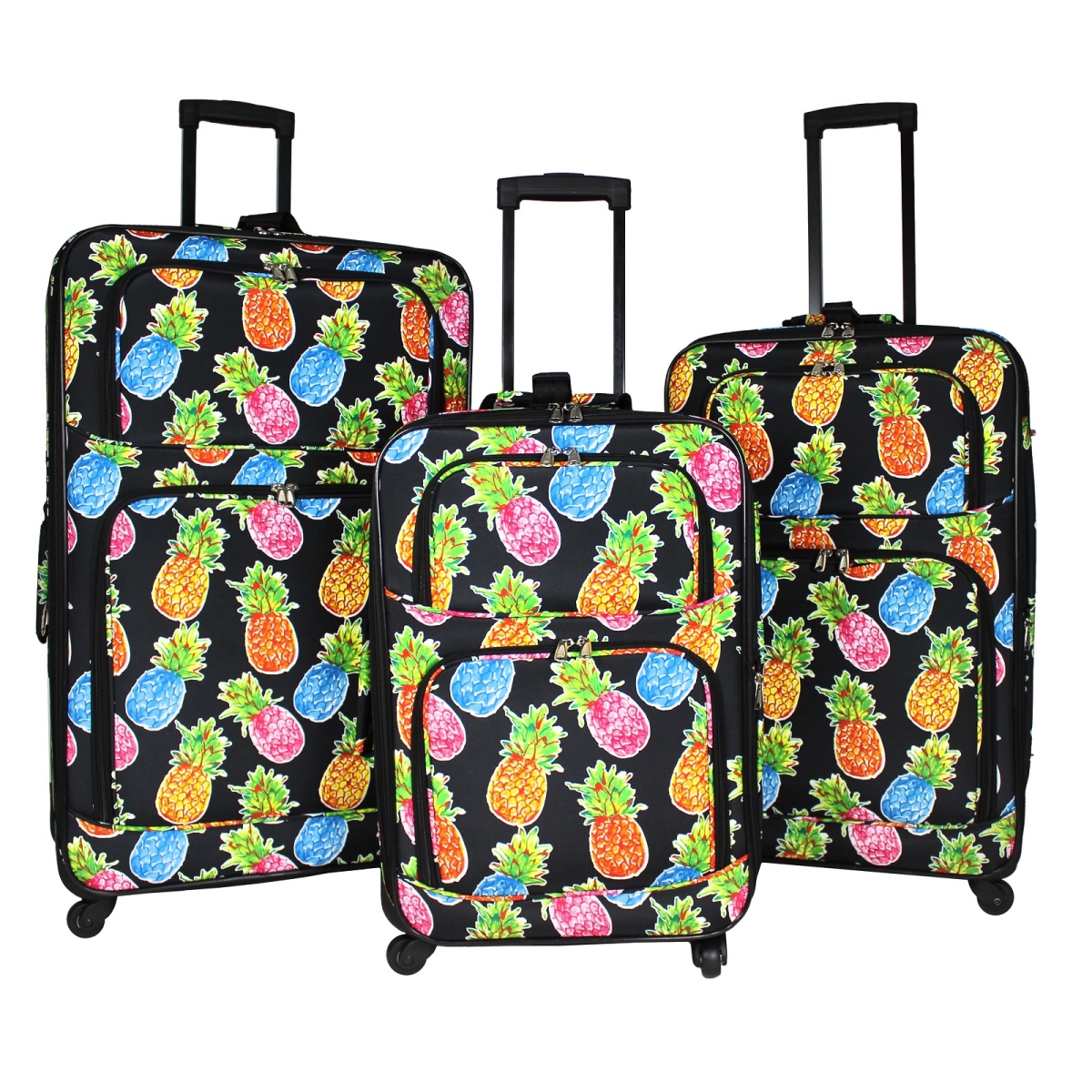818703-239 Rolling Expandable Spinner Luggage Set, Pineapple Black - 3 Piece