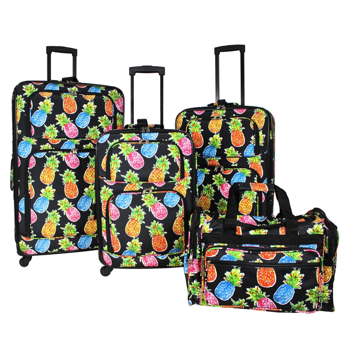 818703-t19-239 Rolling Expandable Spinner Luggage Set, Pineapple Black - 4 Piece