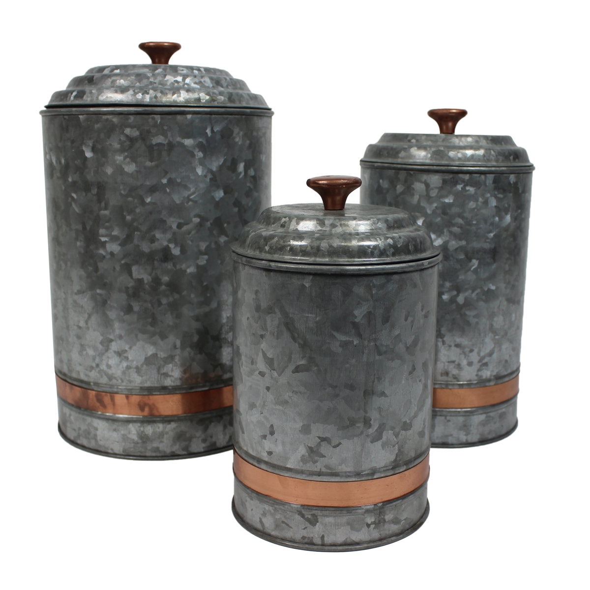 Urban Designs 8800100 Farmhouse Galvanized Steel With Copper Ring Canister Set - 3 Piece