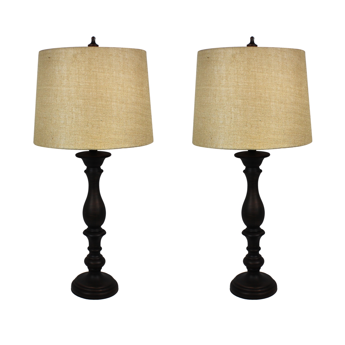 Urban Designs 7713379 Malibu Vista Candlestick Table Lamp With Burlap Shade - Set Of 2
