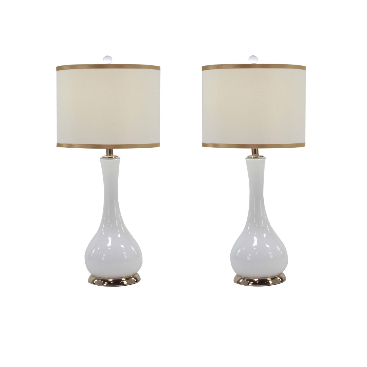 Urban Designs 7730204 Avalon Glass Tear Drop Jar Table Lamp, Gold & White - Set Of 2