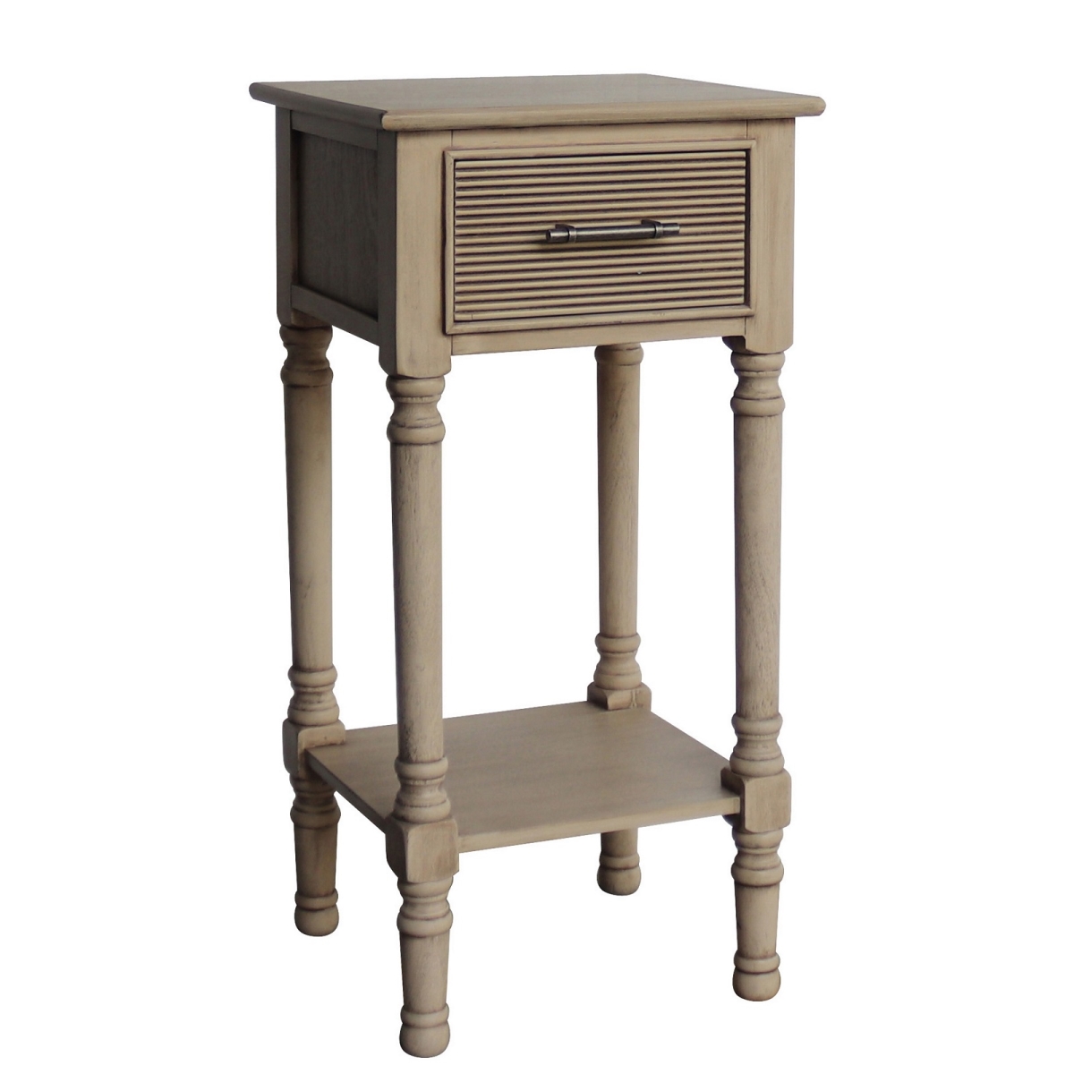 French Country End Accent Table With Storage - Antiqued Beige