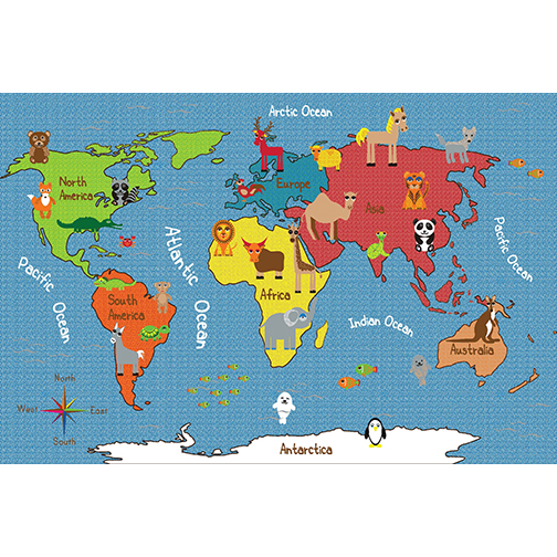 S Elr-fe907-54a 9 X 12 Ft. Animals Of The World Activity Rug