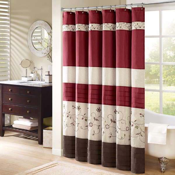 Serene Embroidered Shower Curtain - Red - 72x72 inches - Machine Washable