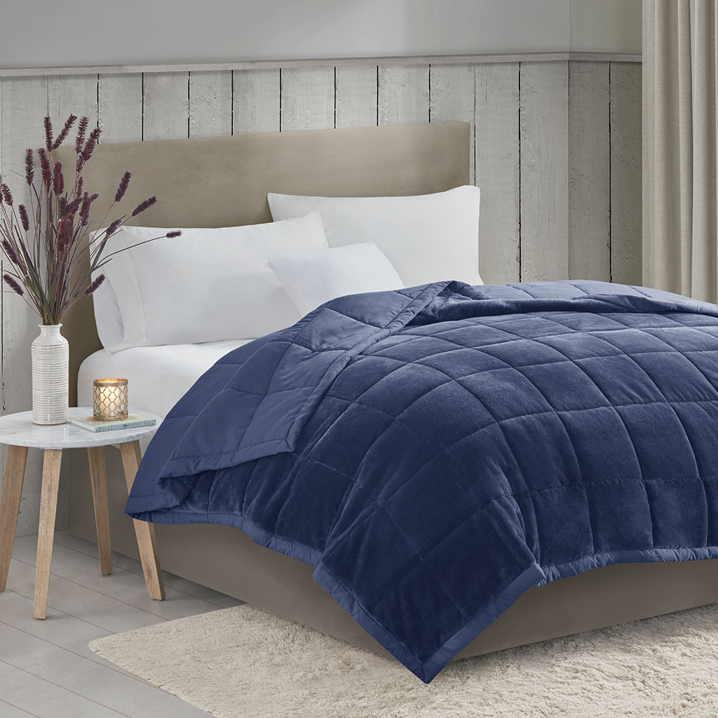 MP51-6381 Navy 100 Percent Polyester Reversible Plush to Microfiber DA Blanket
