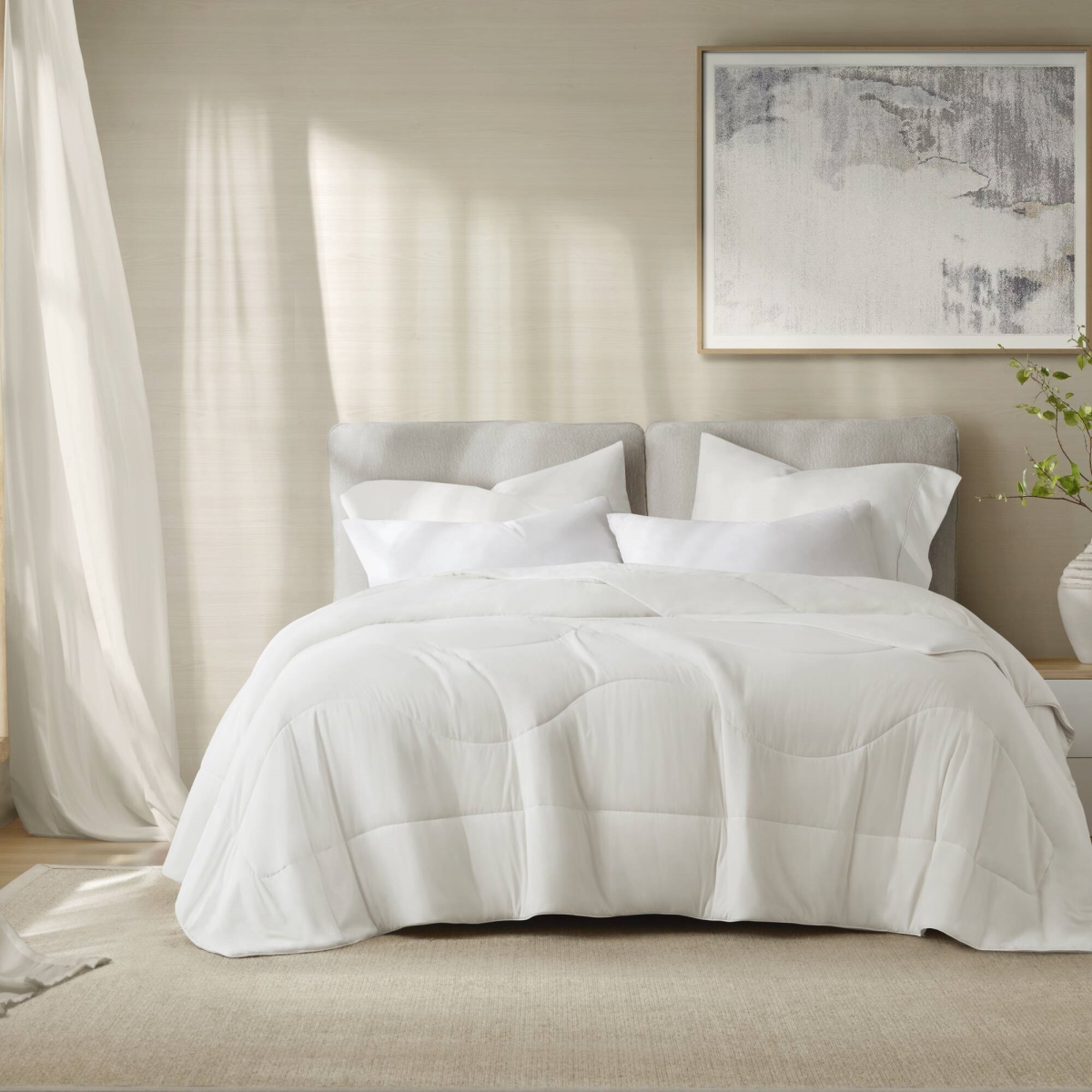 HHD10-1928 Reversible Tencel Comforter Blanket, White - King & California King Size