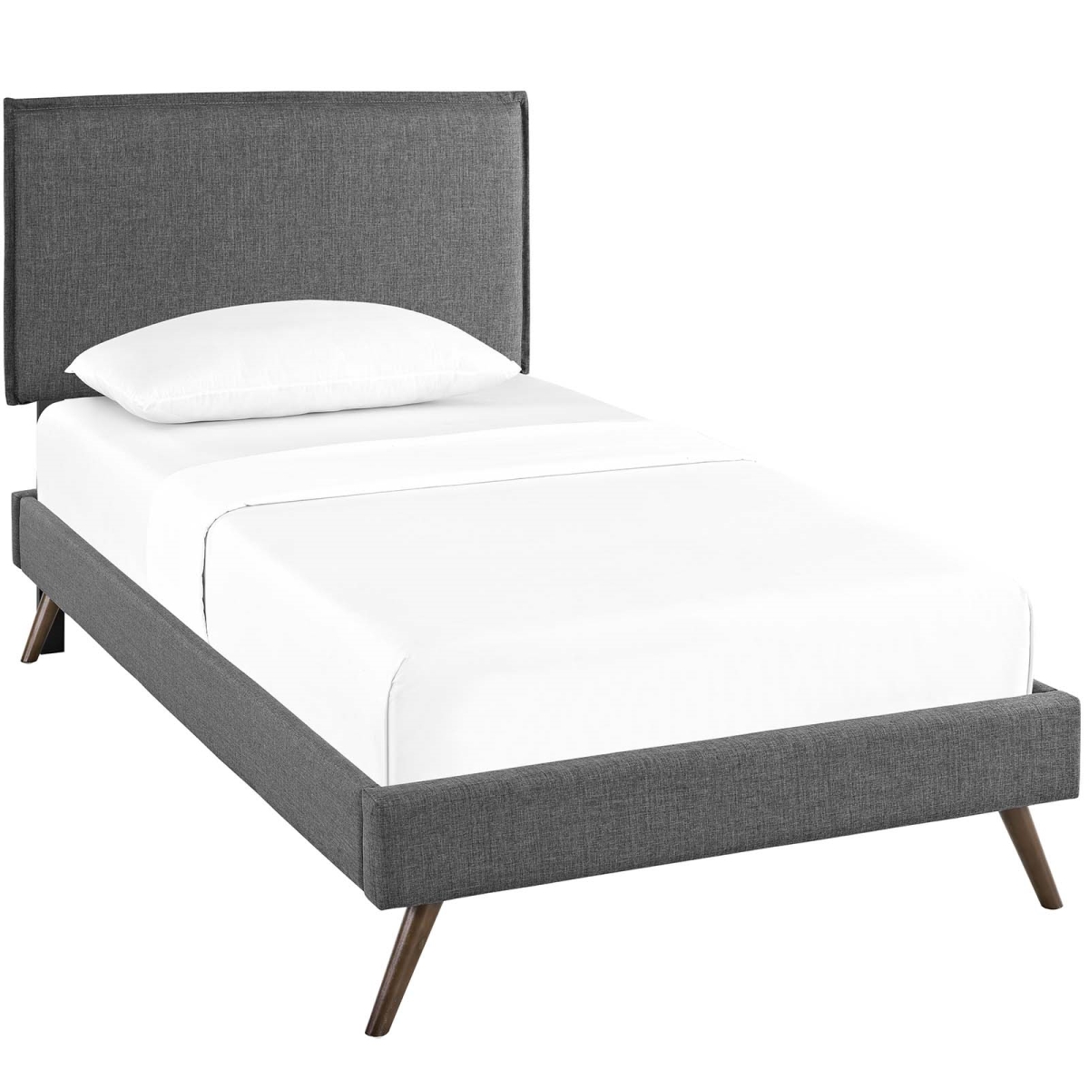 Mod-5902-gry 15.5 X 31.5 X 31.5 In. Amaris Twin Fabric Platform Bed With Round Splayed Legs - Gray