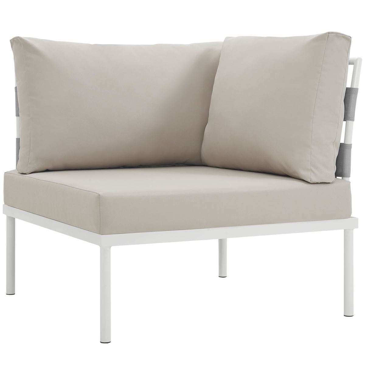Eei-2601-whi-bei 32 X 33 In. Harmony Outdoor Patio Aluminum Corner Sofa - White & Beige