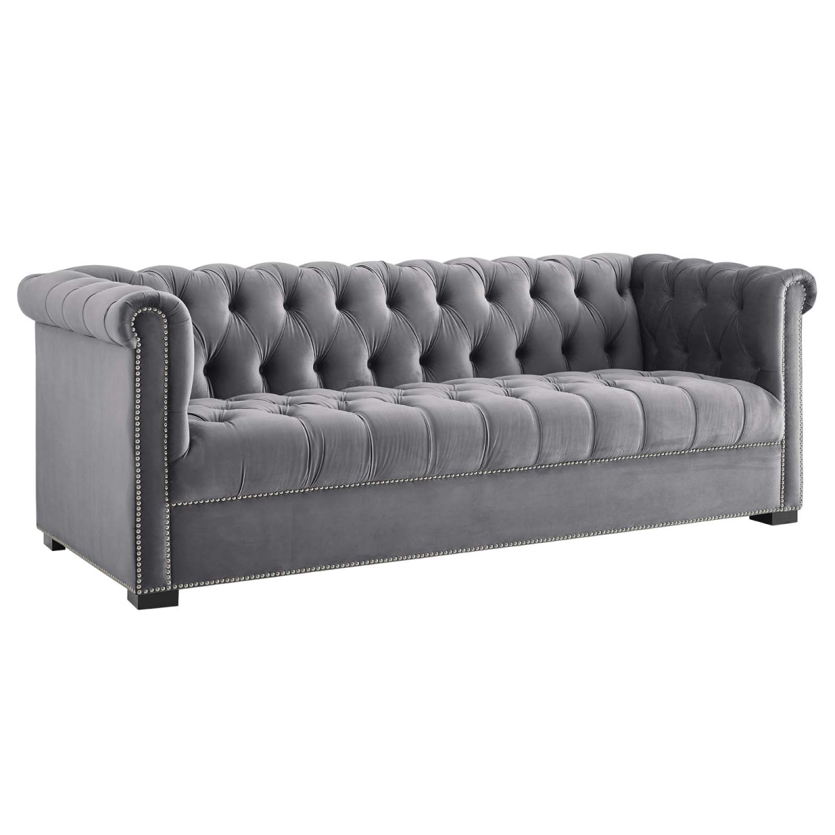 Eei-3064-gry Heritage Upholstered Velvet Sofa - Gray, 30.5 X 86 X 35 In.