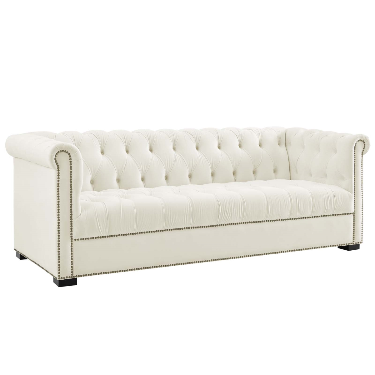 Eei-3064-ivo Heritage Upholstered Velvet Sofa - Ivory, 30.5 X 86 X 35 In.