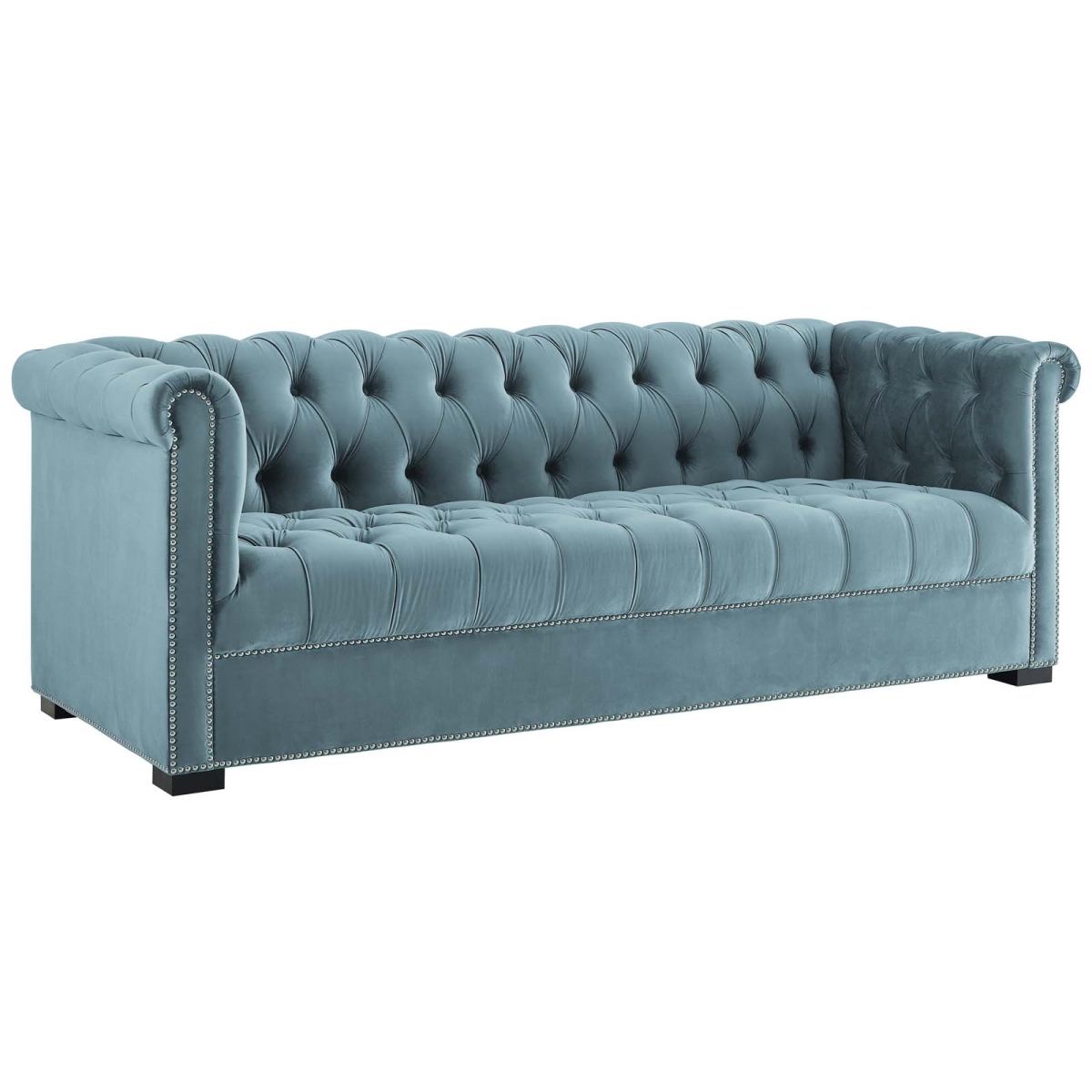 Eei-3064-sea Heritage Upholstered Velvet Sofa - Sea Blue, 30.5 X 86 X 35 In.