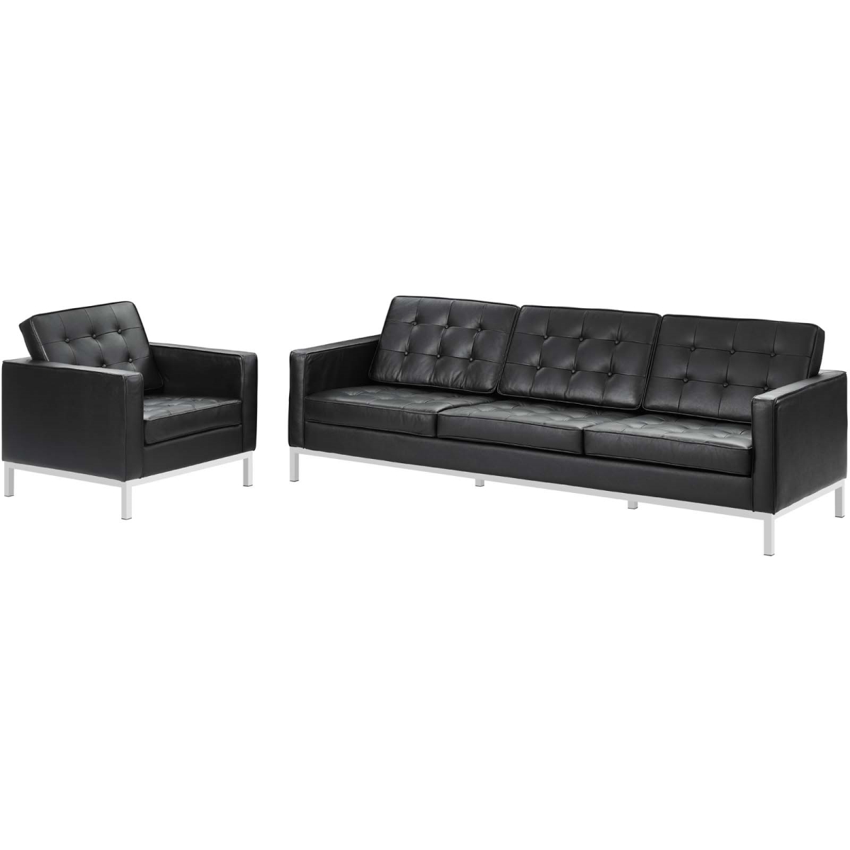 Eei-3099-blk-set Loft Leather Sofa & Armchair Set - Black, 2 Piece - 30.5 X 91 X 30.5 In.