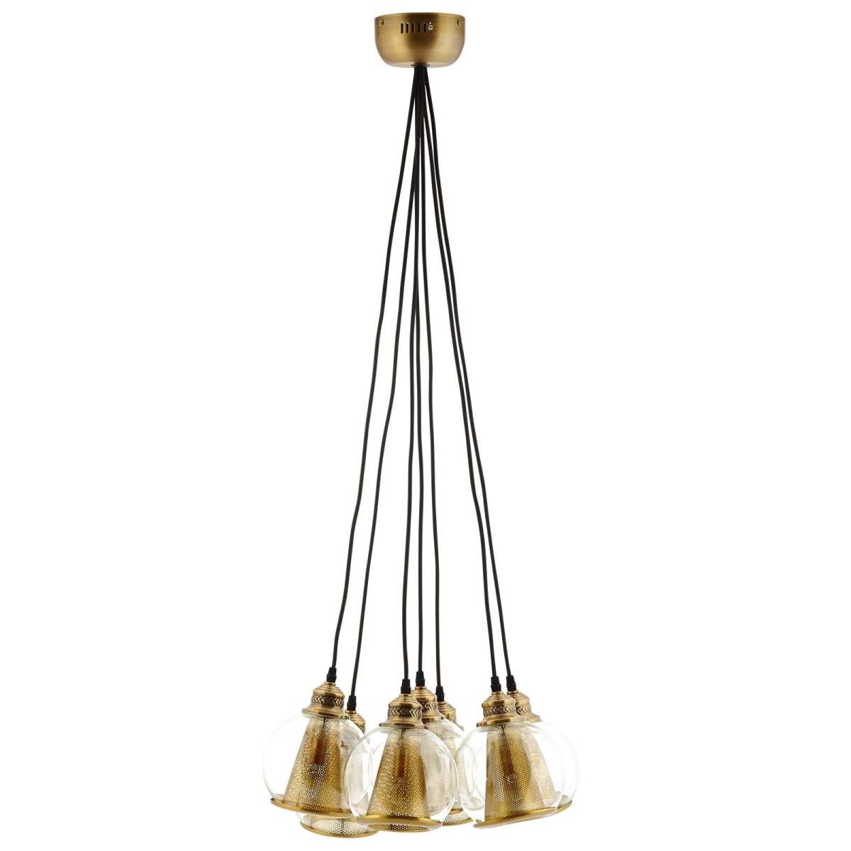 Eei-3083 Peak Brass Cone & Glass Globe Cluster Pendant Chandelier - 75 X 19.5 X 19.5 In.