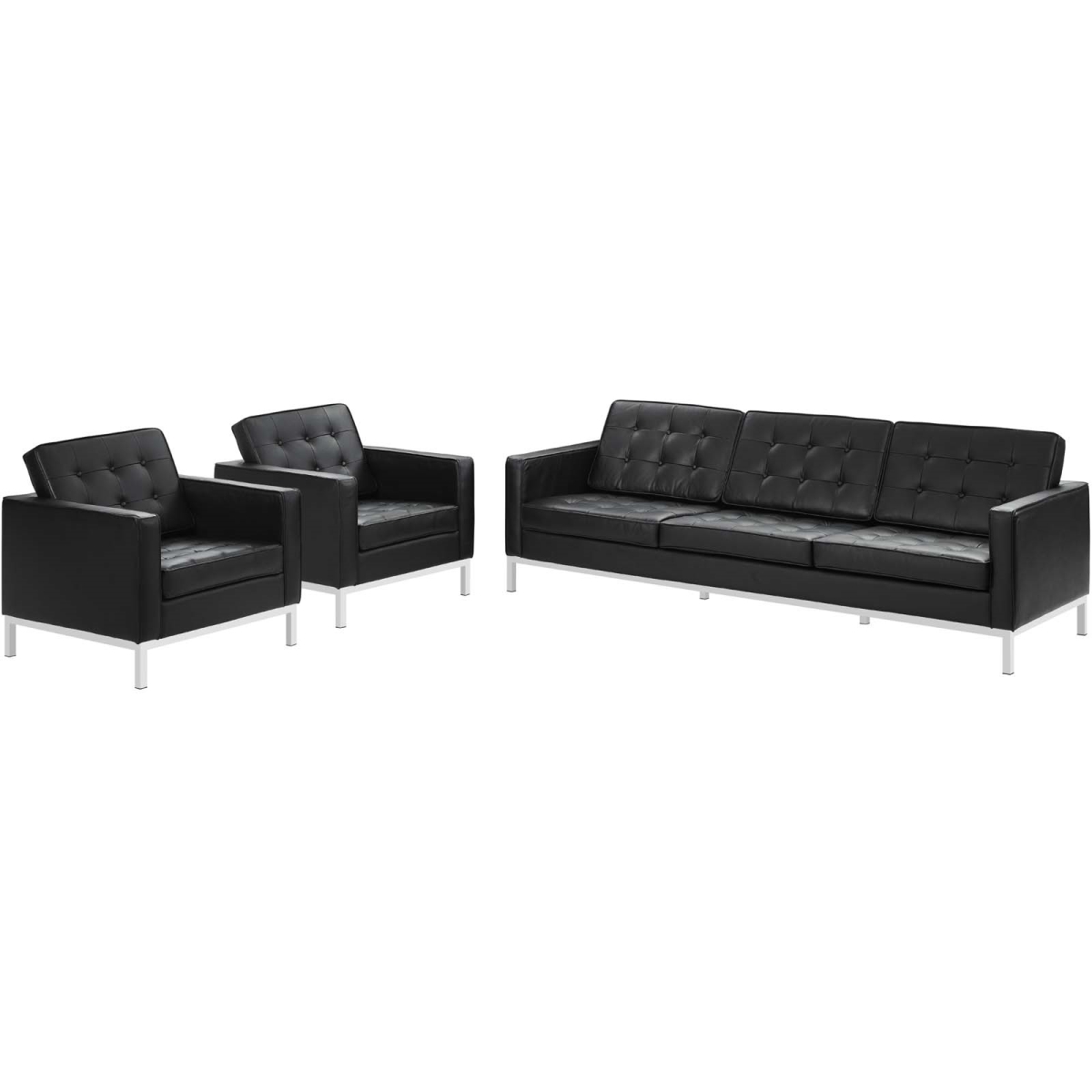 Eei-3102-blk-set Loft Leather Sofa & Armchair Set - Black, 3 Piece - 30.5 X 121.5 X 30.5 In.