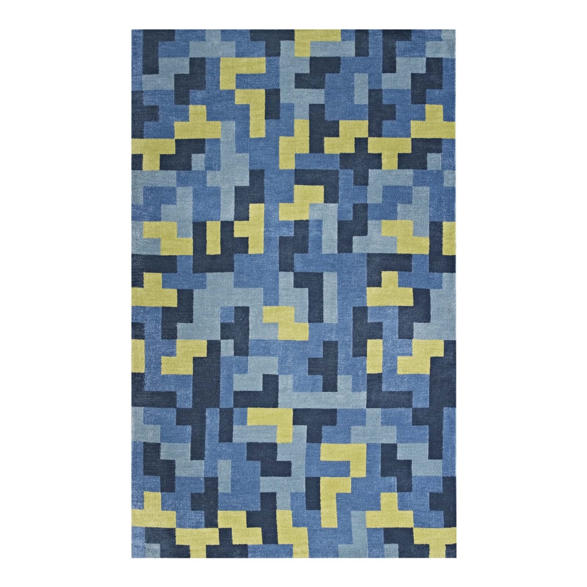 R-1022a-58 5 X 8 Ft. Andela Interlocking Block Mosaic Polyester Area Rug - Multicolored Blue & Light Olive Green, 0.5 X 60 X 96 In.