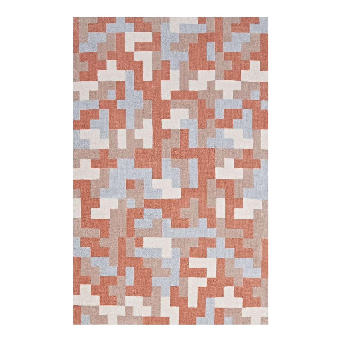R-1022b-58 5 X 8 Ft. Andela Interlocking Block Mosaic Polyester Area Rug - Multicolored Coral & Light Blue, 0.5 X 60 X 96 In.