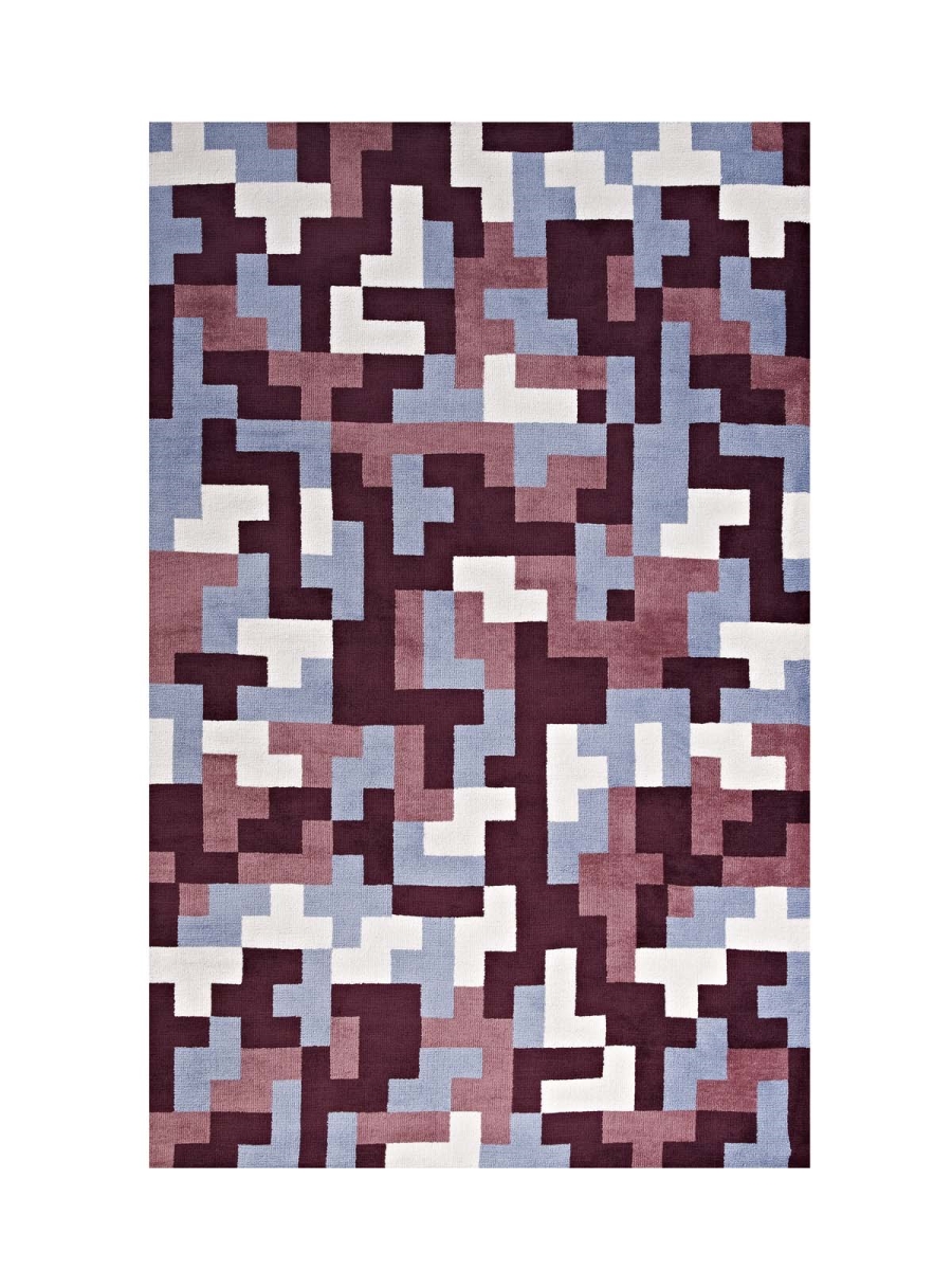 R-1022c-58 5 X 8 Ft. Andela Interlocking Block Mosaic Polyester Area Rug - Multicolored Red & Light Blue, 0.5 X 60 X 96 In.