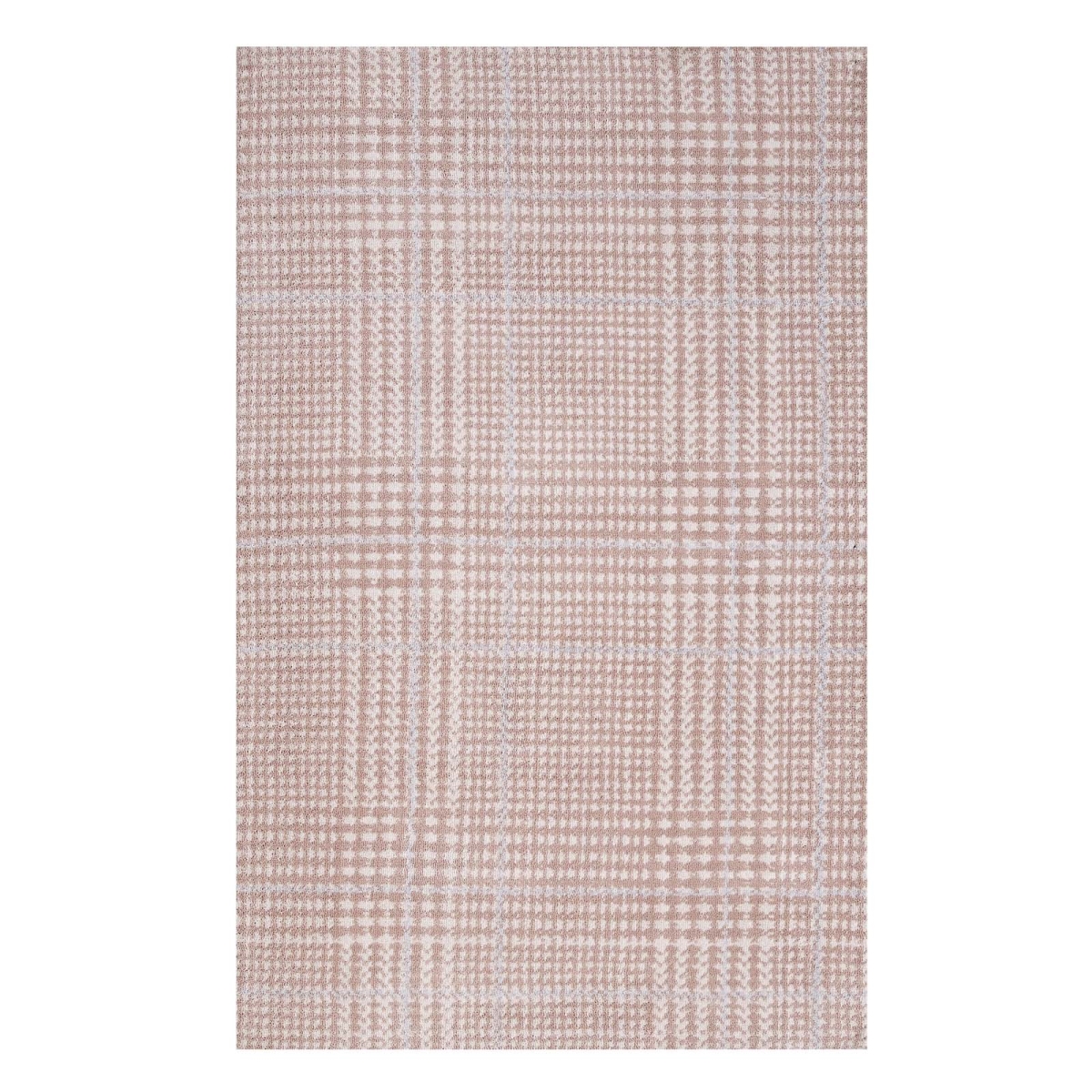 R-1024b-58 5 X 8 Ft. Kaja Abstract Plaid Polyester Area Rug - Ivory, Cameo Rose & Light Blue, 0.5 X 60 X 96 In.