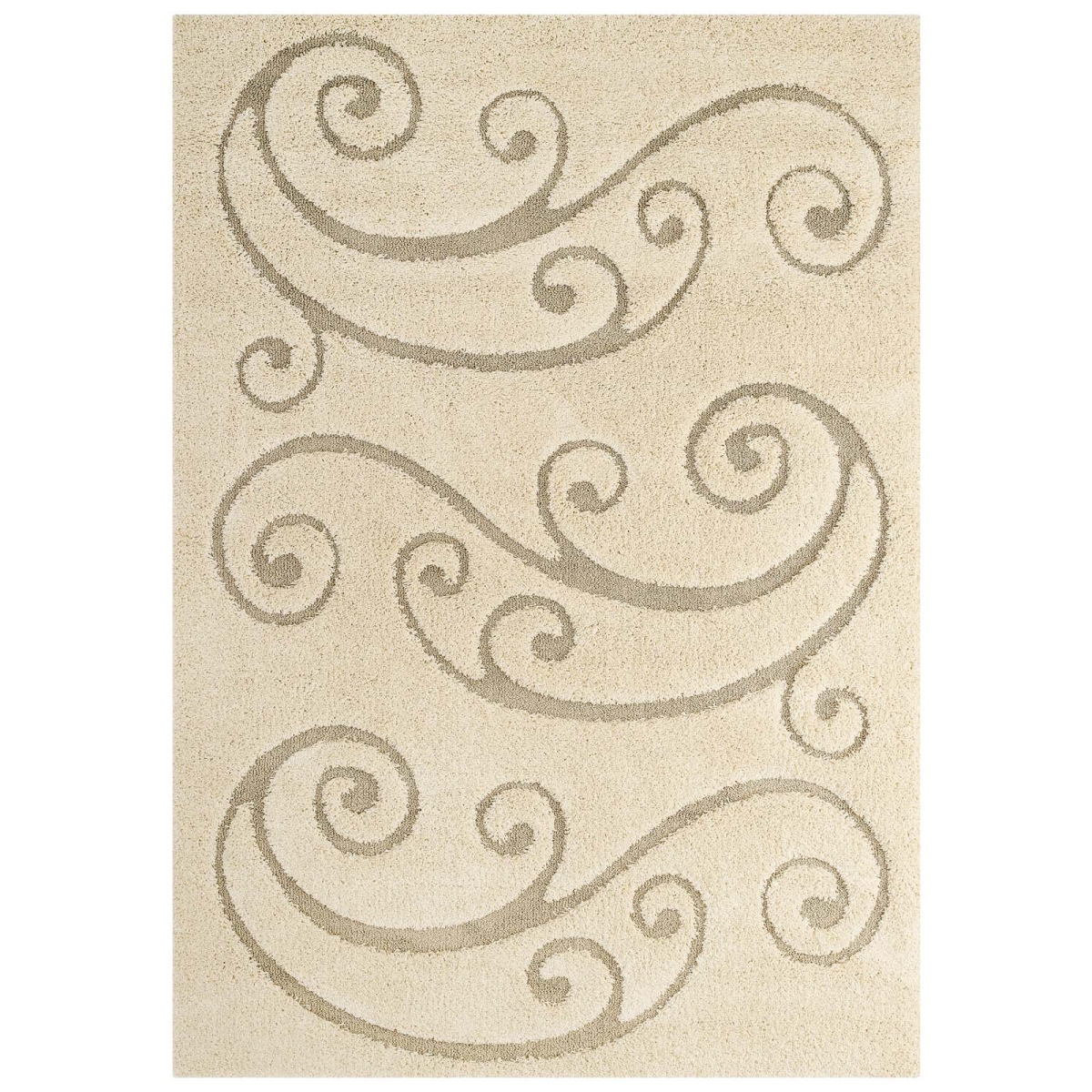 R-1148a-58 5 X 8 Ft. Sprout Scrolling Vine Shag Polypropylener Area Rug - Creame & Beige, 1 X 63 X 89.5 In.