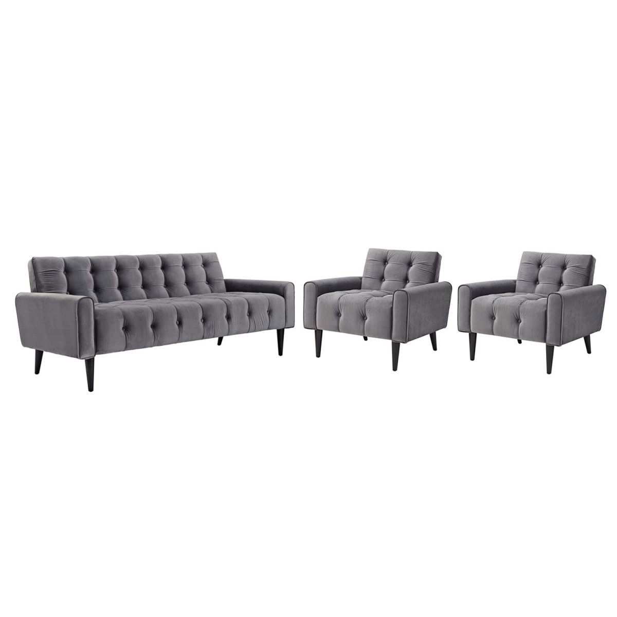 Eei-2970-gry-set Delve Living Room Set Velvet - Gray, 29 X 32 X 31.5 In. - Set Of 3