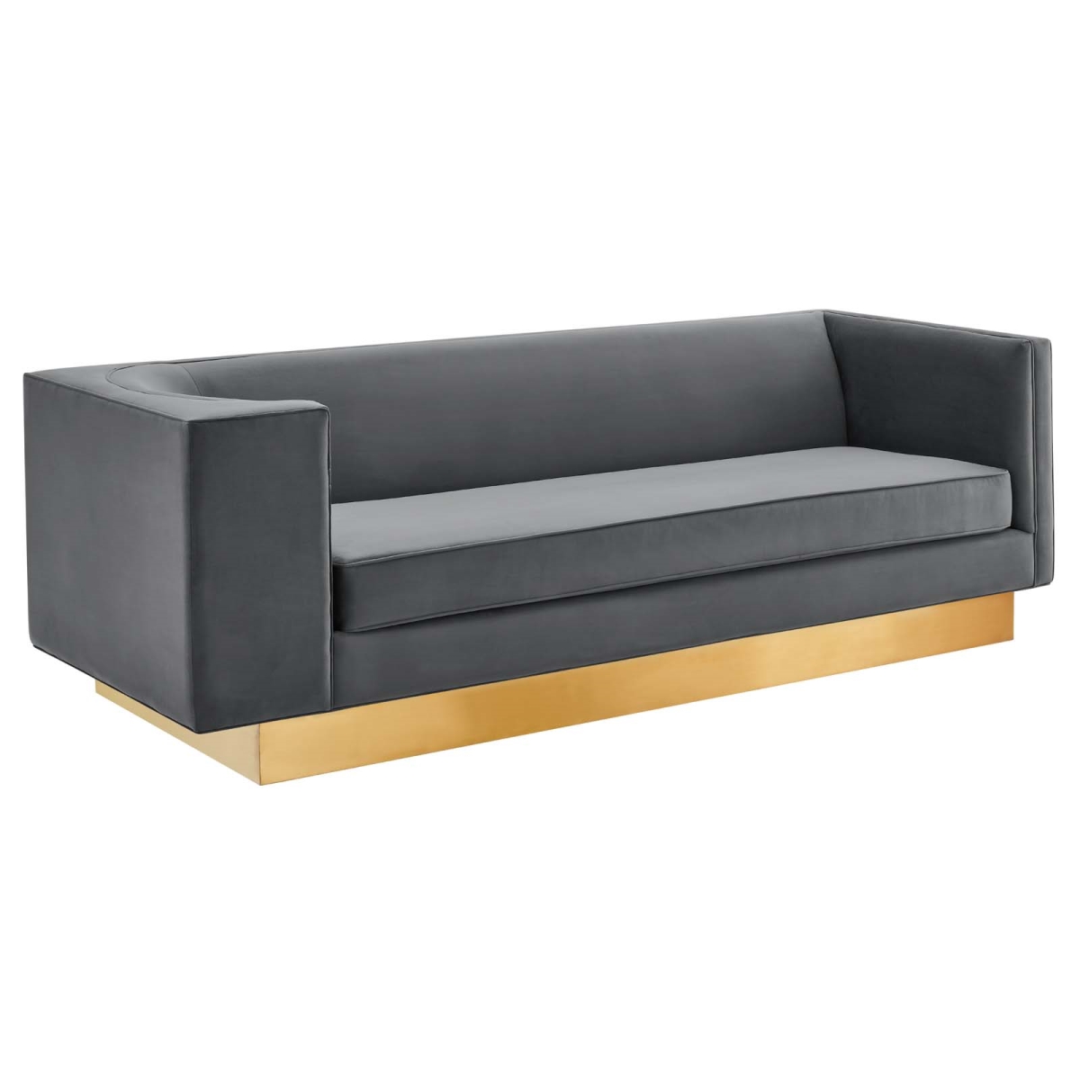 EEI-5016-GRY Eminence Upholstered Performance Velvet Retro Modern Sofa, Gray