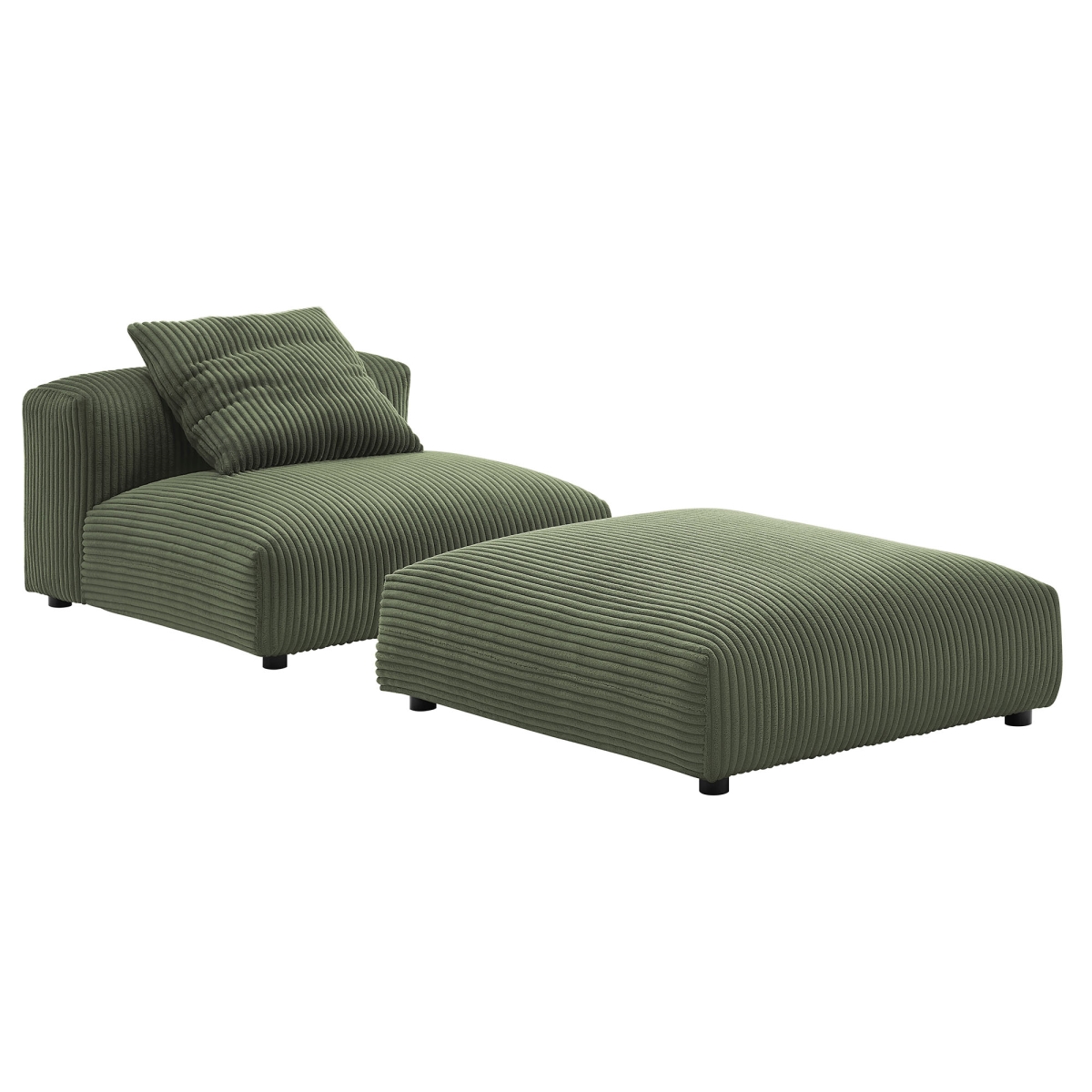 EEI-7022-FRN Solace Modular Corduroy Upholstered Armless Chair & Ottoman Set, Fern