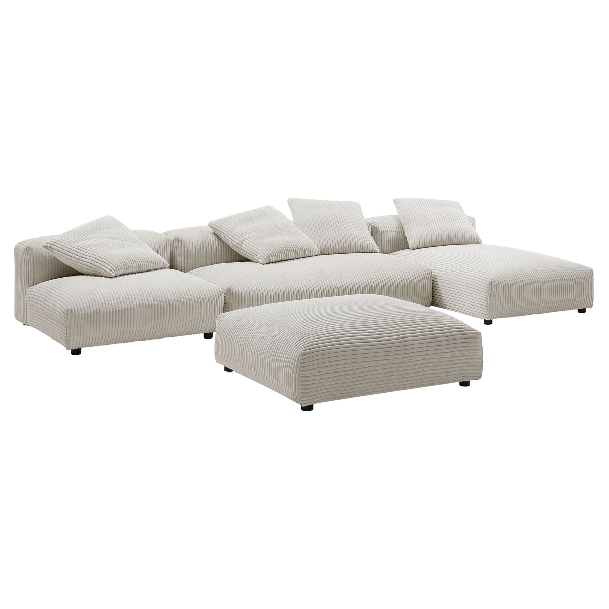 EEI-7032-ALM Solace Modular Corduroy Upholstered Sectional Sofa with Ottoman, Almond - 4 Piece