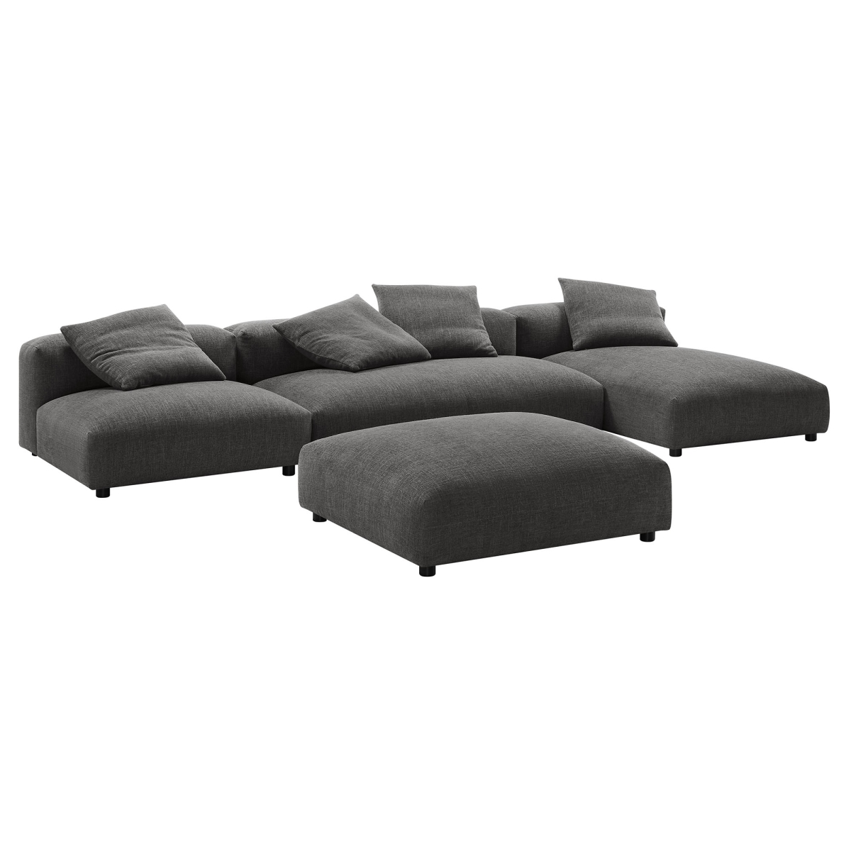 EEI-7033-CHA Solace Modular Upholstered Fabric Sectional Sofa with Ottoman, Charcoal - 4 Piece