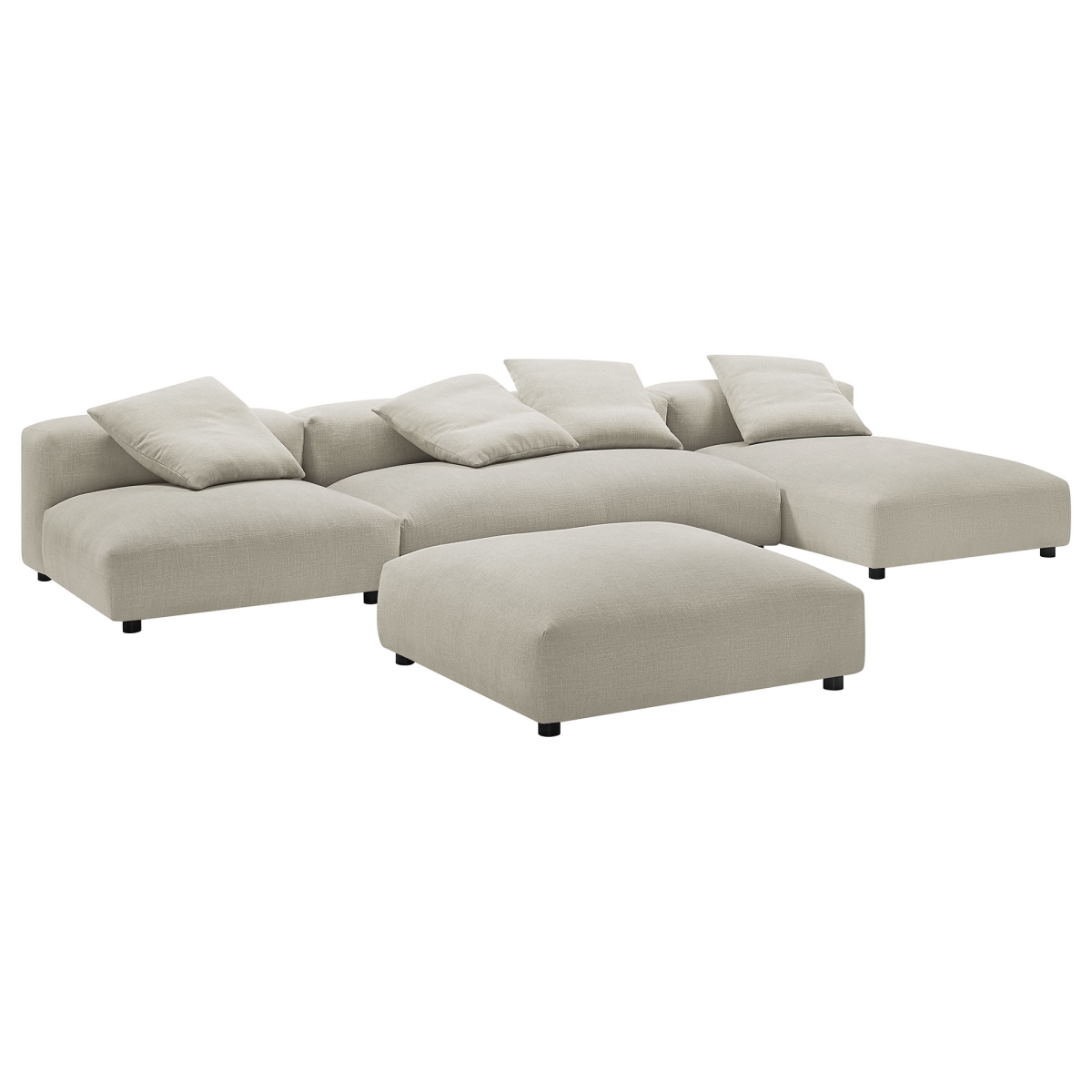 EEI-7033-LIN Solace Modular Upholstered Fabric Sectional Sofa with Ottoman, Linen - 4 Piece