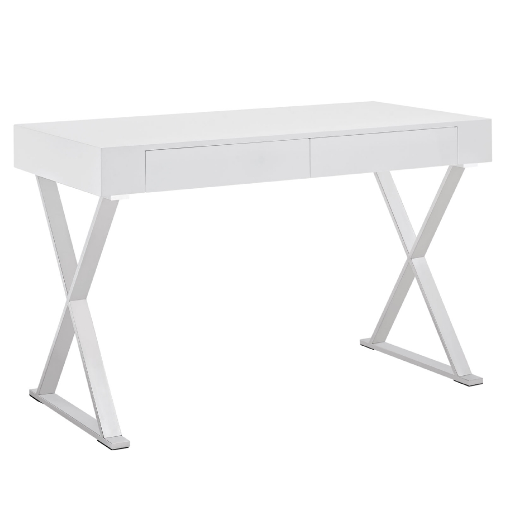 Eastend Eei-1183-whi Sector Office Desk With Gloss White Top On Stainless Base