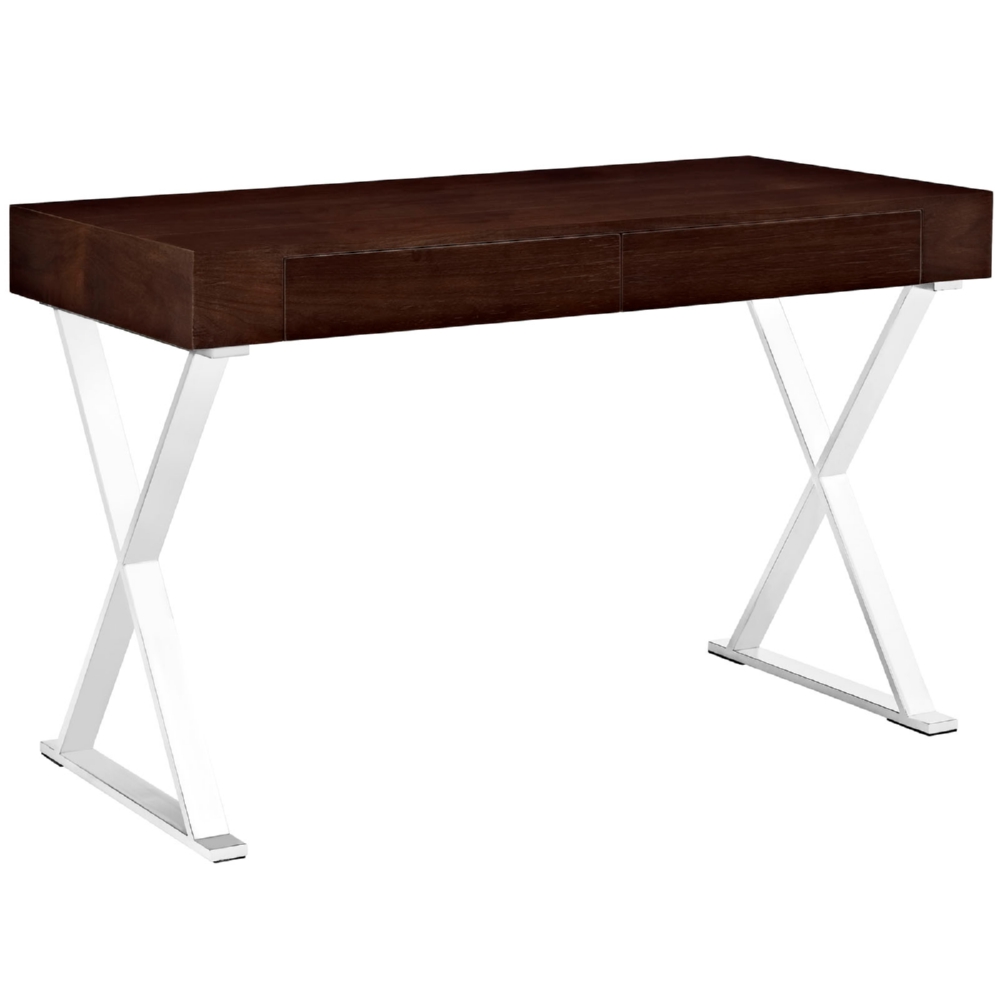 Eastend Eei-1183-wal Sector Office Desk With Walnut Veneer Top On Stainless Base