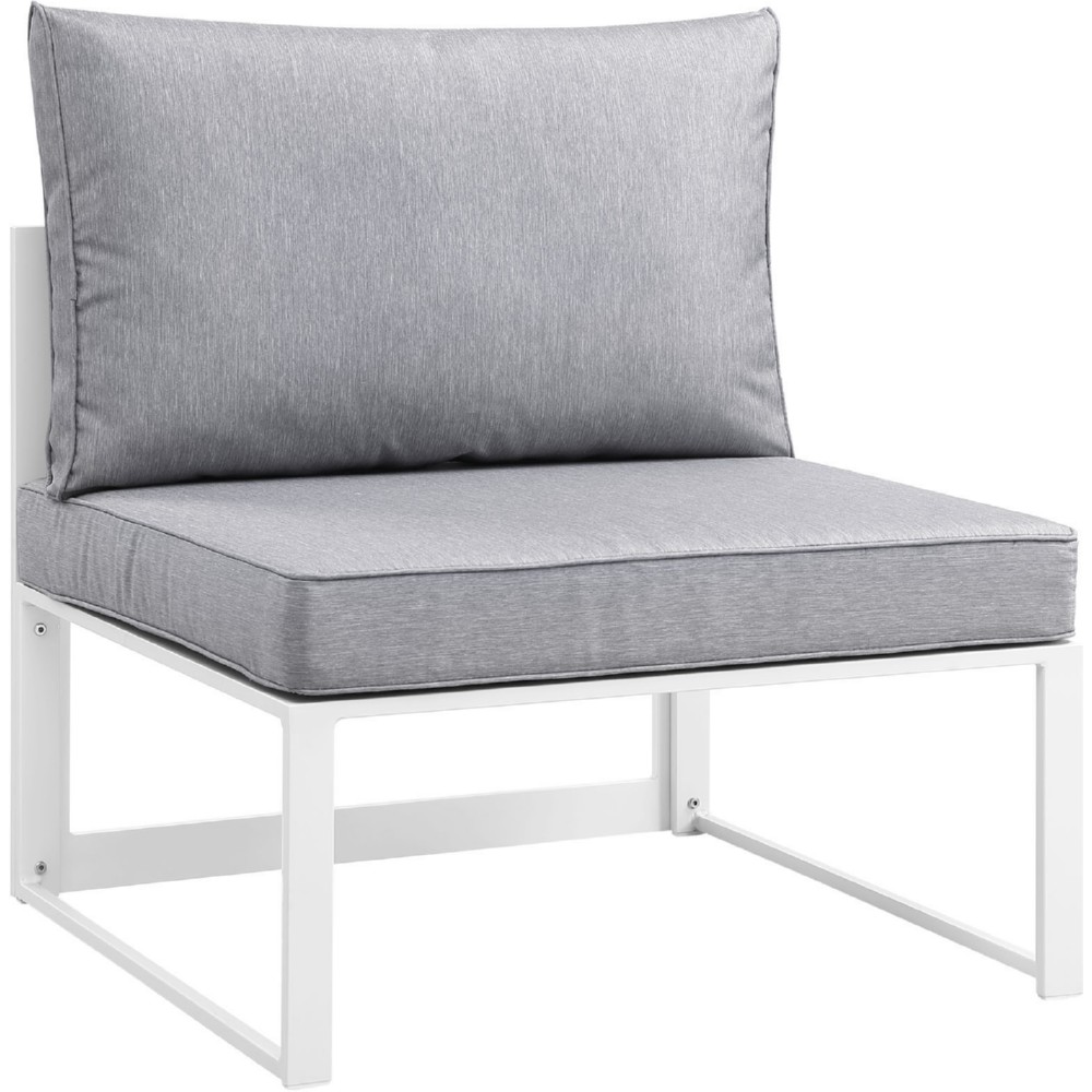 Eastend Eei-1520-whi-gry Fortuna Outdoor Patio Armless Chair, White With Gray Cushions