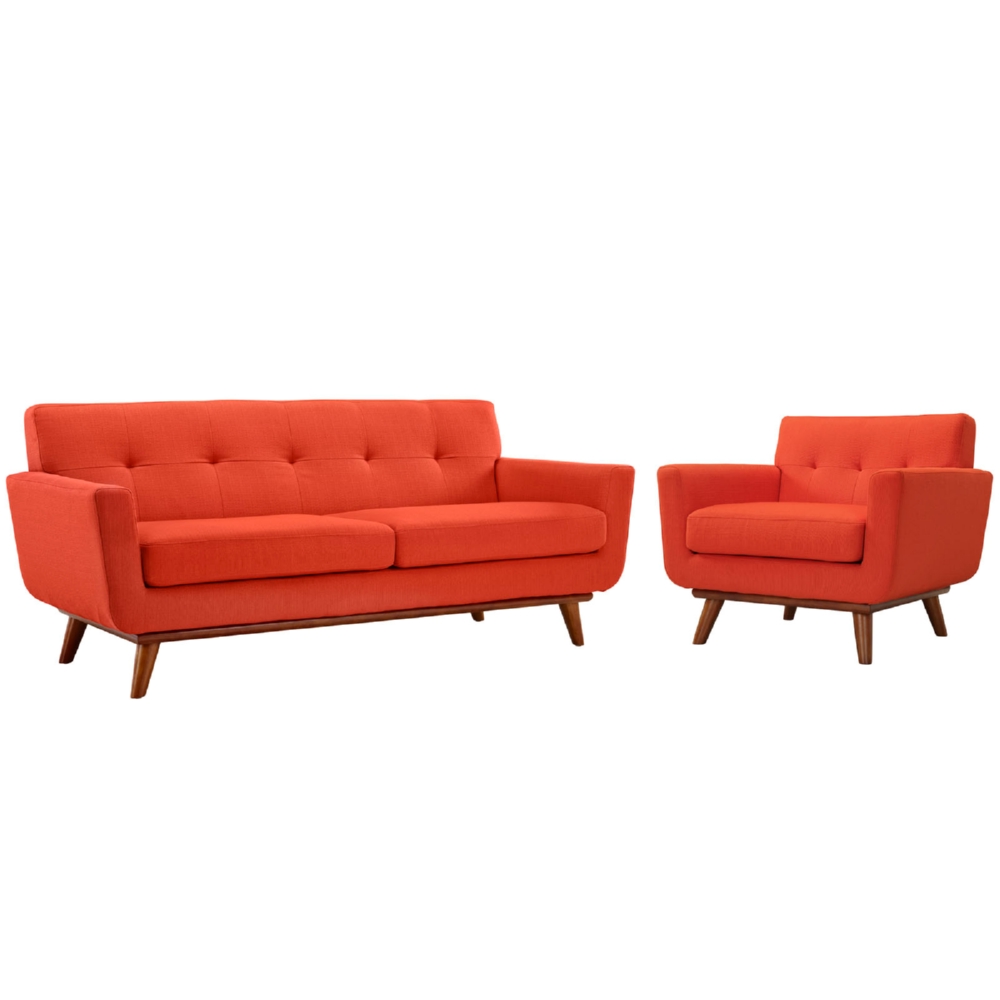 Eastend Eei-1346-ato Engage Loveseat & Armchair Set In Tufted Atomic Red Fabric With Cherry Wood Legs