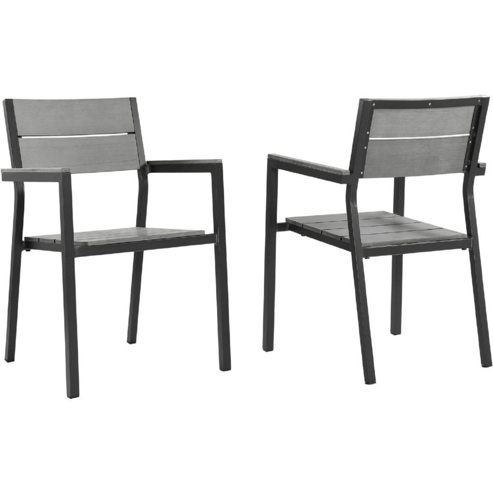 Eastend Eei-1739-brn-gry-set Maine Outdoor Patio Armchair Dining Chair In Brown Metal & Gray Plywood Set Of 2