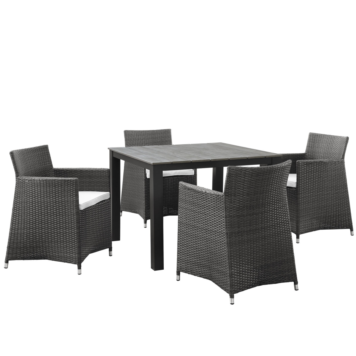 Eastend Eei-1744-brn-whi-set 5 Piece Junction Outdoor Patio Dining Set Gray Plywood Brown Aluminum & Brown Poly Rattan