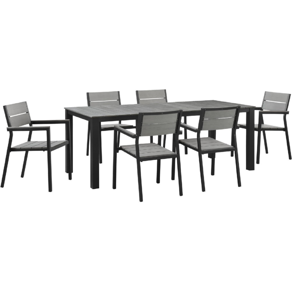 Eastend Eei-1751-brn-gry-set 7 Piece Maine Outdoor Patio Dining Set In Brown Metal & Gray Plywood