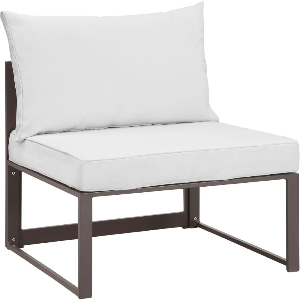 Eastend Eei-1520-brn-whi Fortuna Outdoor Patio Armless Chair In Brown With White Cushions