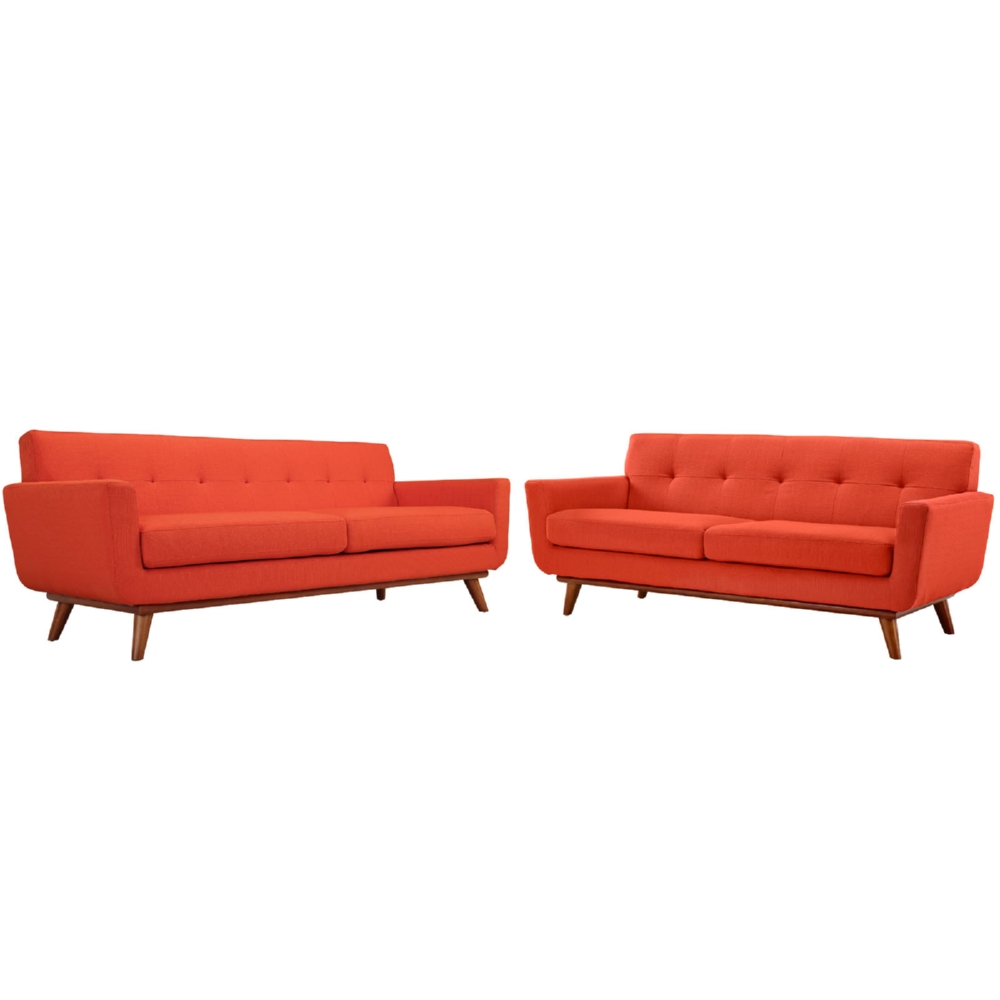 Eastend Eei-1348-ato Engage Sofa & Loveseat Set In Tufted Atomic Red Fabric With Cherry Wood Legs