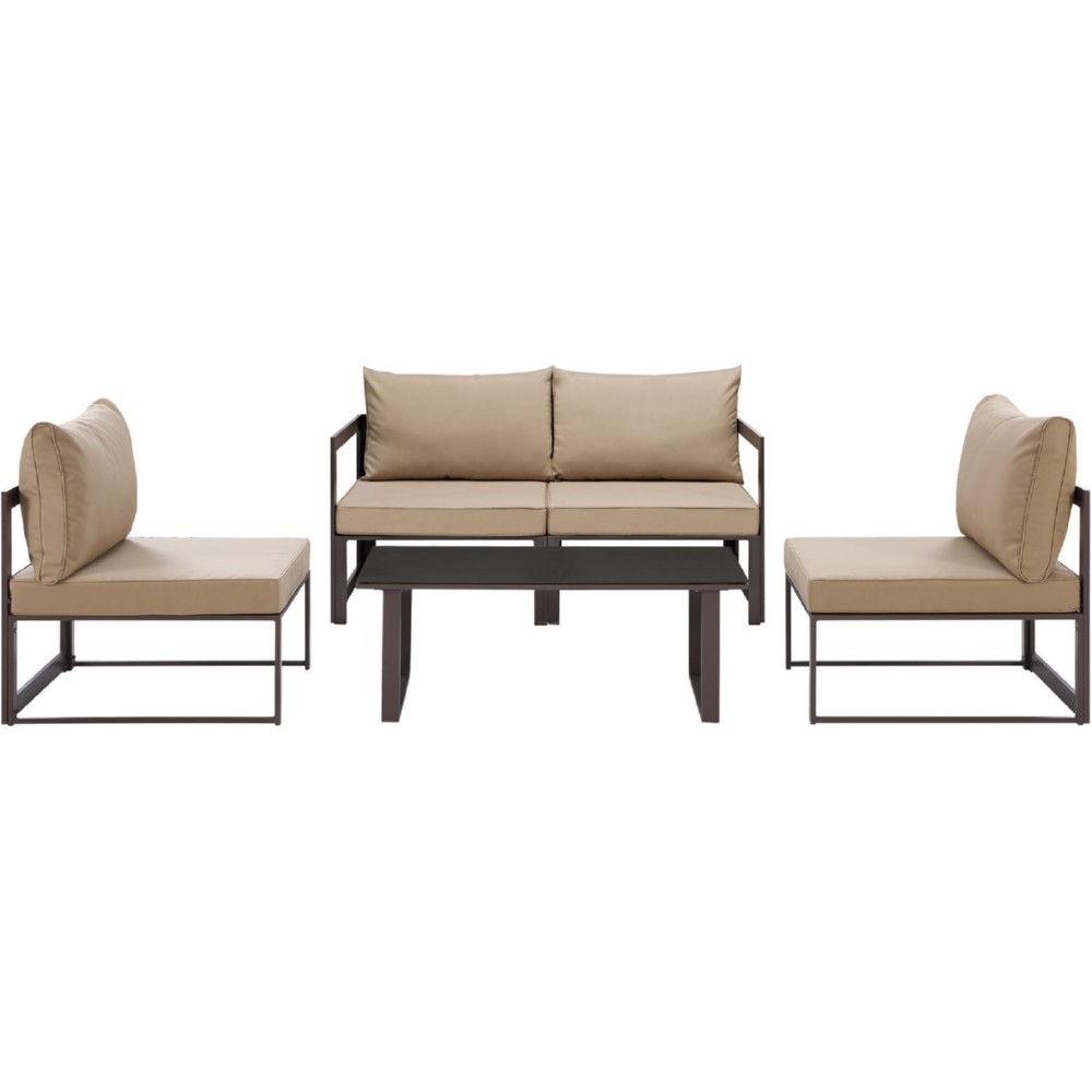 Eastend Eei-1724-brn-moc-set 5 Piece Fortuna Outdoor Patio Sectional Sofa Set, Brown & Mocha Cushions
