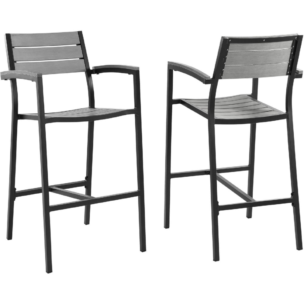 Eastend Eei-1740-brn-gry-set Maine Outdoor Patio Bar Stool In Brown Metal & Gray Plywood Set Of 2