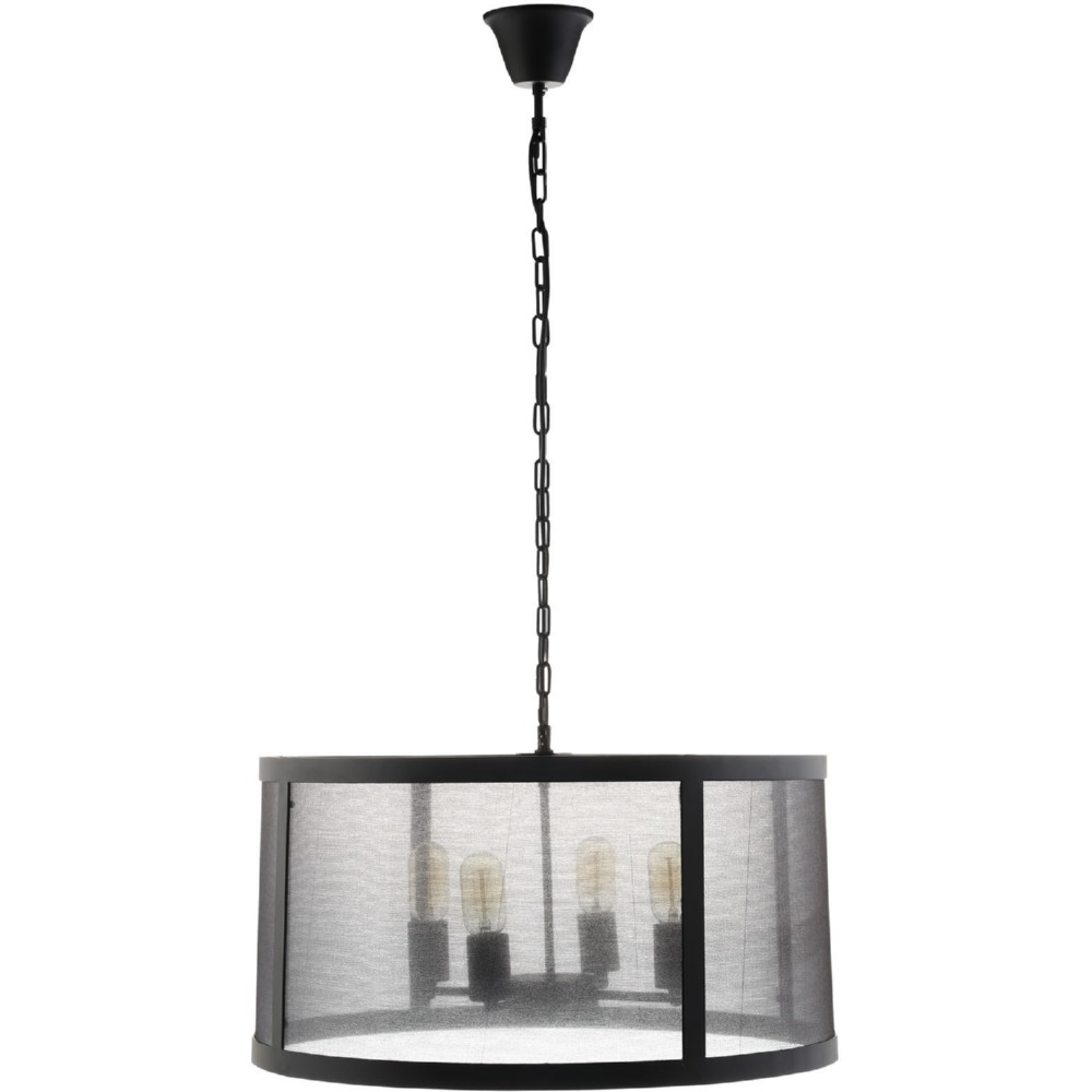Eastend Eei-1576 Frost Chandelier Frosted Plastic Drum Pendant With Black Steel Trim