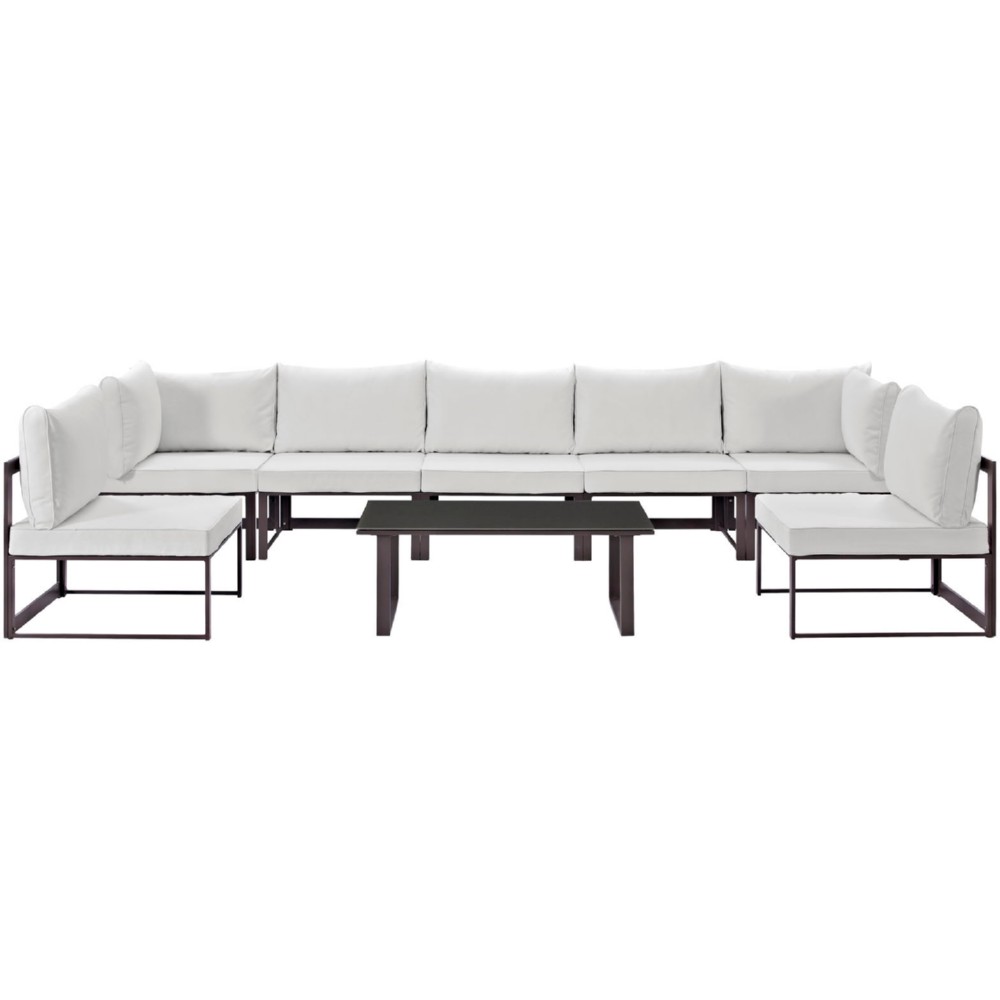 Eastend Eei-1730-brn-whi-set 8 Piece Fortuna Outdoor Patio Sectional Sofa Set, Brown With White Cushions