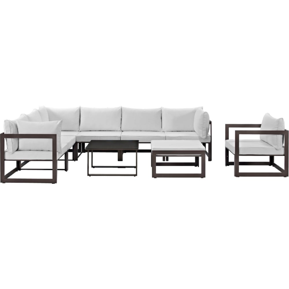 Eastend Eei-1734-brn-whi-set 9 Piece Fortuna Outdoor Patio Sectional Sofa Set In Brown With White Cushions
